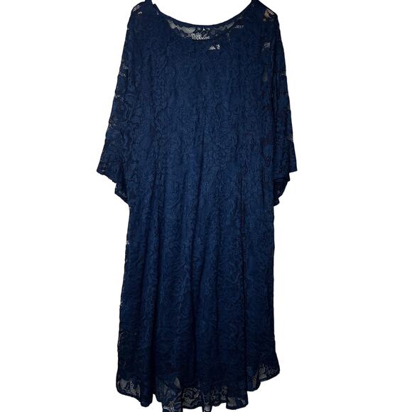 Kiyonna NWT Dress Plus Size 4X Mid Length Navy Lace Overlay Slip Dress - Picture 7 of 10